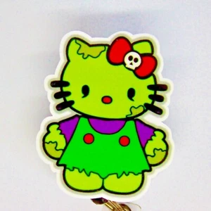 Zombie Hello Kitty Red Bow Skull Cat Badge Reel ID Holder Doctor Medical Student - Picture 1 of 2