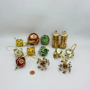 13 Vintage Handmade Sequin Pin Ornaments Boots Balls Christmas Holiday - Picture 1 of 13