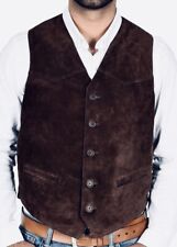 NWT Brown Suede Leather Vest Western Cowboy Waistcoat Men's Size XL