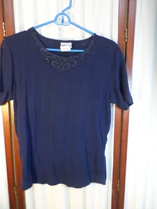 Top de mujer vintage ediciones básicas azul manga corta con cuello con cordones-talla M - Imagen 1 de 6