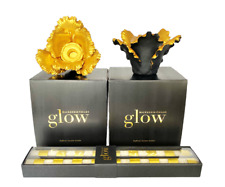 MacKenzie Childs Set of 2 Check Candles & 2 Gold Black Glow Daffodil Holders NEW
