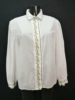 Gr.48 Trachtenbluse weiß Bluse Krüger Baumwollmischung Stickerei Borte TB6936 - Bild 1 von 4