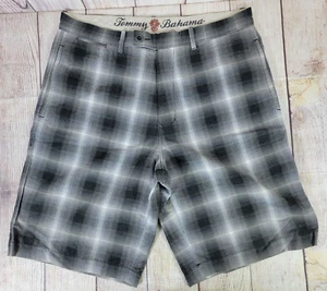 Tommy Bahama Shorts Mens 35 Gray Plaid Chino Linen Silk Casual - Picture 1 of 8