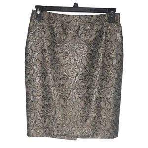 Ann Taylor Silver Paisley Print Jacquard Pencil Skirt Sz 10 Knee Length Slit - Picture 1 of 10