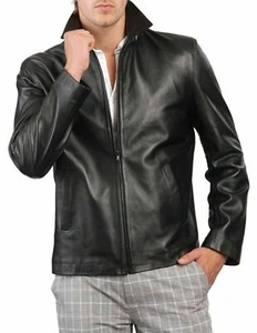 Chaqueta de Cuero para Hombre Piel de Cordero Genuina Cremallera Clásica Simple Chaqueta de Motociclista - Imagen 1 de 5