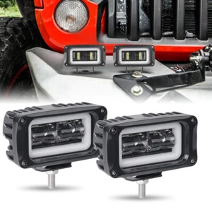 Barra de luces de trabajo LED 2x 4 pulgadas blanco halo DRL punto de conducción vainas todoterreno niebla ATV SUV - Imagen 1 de 11