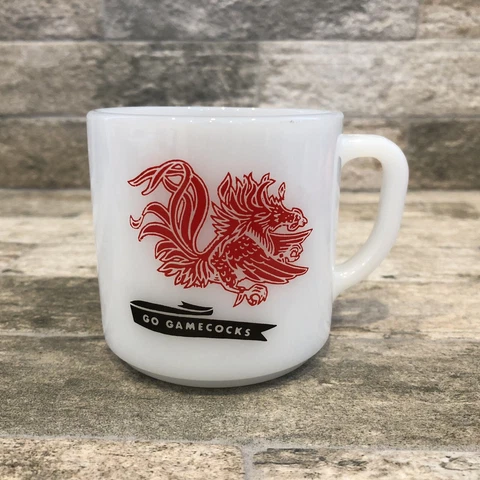 Vintage USC South Carolina Gamecocks FEDERAL Milk Glass Coffee Mug Cup Cover