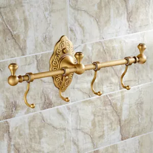 Vintage Towel Storage Shelf Brass Towel Bar Holder Wall-Mounted Rack W/ 4 Hooks - Picture 1 of 22