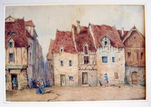 UN PUEBLO PROVINCIAL FRANCÉS CON COL ESCUELA FRANCESA C1860 - Imagen 1 de 1