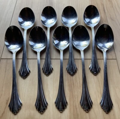 Oneida USA BANCROFT Stainless Oval Place Spoons Ridged Flared Tip Glossy Set 9 - Image 1 of 4