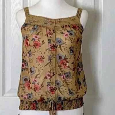 FULL TILT Women's Shoulder Strap Top Blouse Size M Dark Tan Floral Print NWOT - Image 1 of 4
