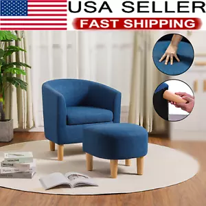 Accent Chairs Modern Barrel Chair with Footrest Upholstered Club Tub Armchair - Picture 1 of 9