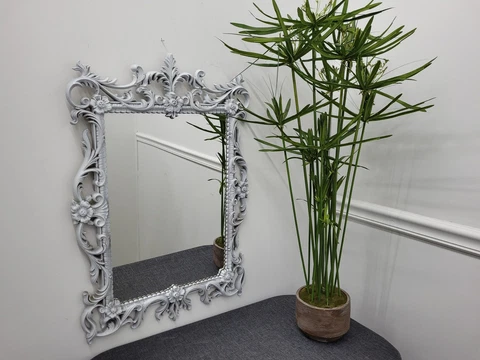 Vintage White Turner Ornate Square Wall Mirror French Country Farmhouse Flowers Cover