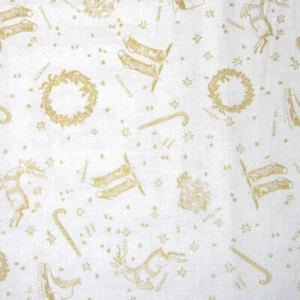 Christmas Fabric - Good Cheer Metallic Wreath Reindeer White - Andover YARD - Picture 1 of 1