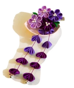 Japanese Kanzashi Hair Accessory Bridal Hair Clip Alligator Clip Purple - Picture 1 of 7