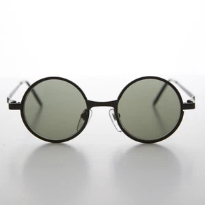 Black Round Metal Hippie Vintage Steampunk Sunglass Green Lens -Merlin - Picture 1 of 3