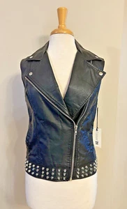 NEW Forever 21 Studded Black Faux Leather Vest Womens Size Small Edgy Biker Goth - Picture 1 of 11