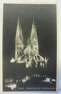 Alte AK Lübeck - Marienkirche bei Festbeleuchtung - gelaufen 1952 - Bild 1 von 1
