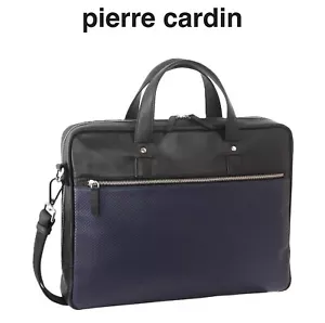 Pierre Cardin Men’s Pebbled Leather Laptop Business Bag - Black/Navy - Picture 1 of 6