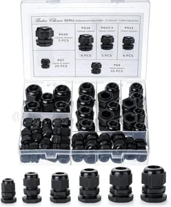Conectores de cable impermeables para glándula de cable de nailon de 50 piezas empuñadura de cable negra de plástico - Imagen 1 de 6