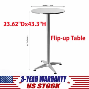 23.62 Round Aluminum Indoor-Outdoor Bar Height Table w/Flip-Up Table Adjustable - Picture 1 of 23