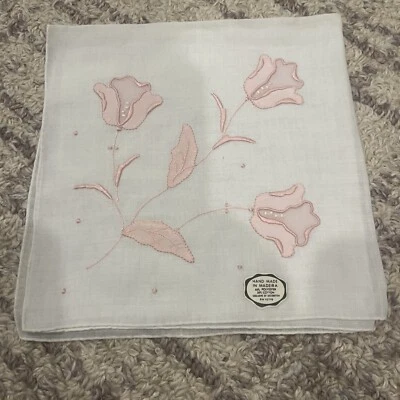 Pañuelo vintage bordado floral ROSE HANKIE pañuelo reliquia 16x16 Foto 1 de 4