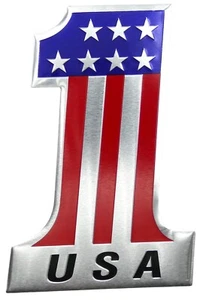 1x Aluminum Motorcycle Gas Tank Emblem Number 1 American Flag USA Auto Truck SUV - Picture 1 of 5