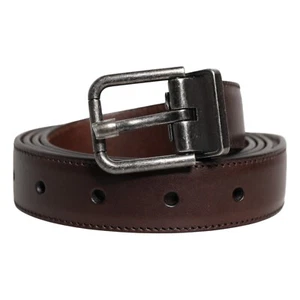 DOLCE & GABBANA Belt Brown Leather Silver Metal Buckle Men 85cm / 34in 380usd - Picture 1 of 6