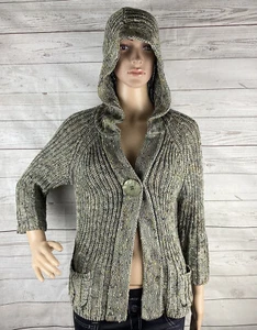 BCBG Maxazria Hooded Cardigan Sweater Medium Marled Green Single Button Knit - Bild 1 von 12