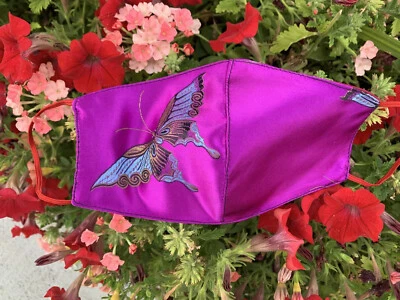 Purple Butterfly Face Mask, Washable, Beautiful, 100% Silk, Colorful, Fast USA - Image 1 of 4