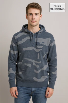 ROCAWEAR Hombre XL Sudadera con Capucha Azul Blanco Camuflaje Pullover Canguro Bolsillo Ropa de Calle Foto 1 de 4