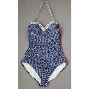 Tommy Bahama Bandana Paisley Bandeau One Piece Swimsuit Blue Size 14 - Picture 1 of 16