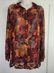 Vintage Chico Design Sheer Burnout Retro Blouse Artsy Boho Size 1 Tunic Top - Picture 1 of 14