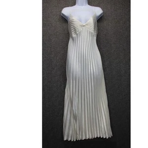 Delicates Satin Pleated Chamise Lingerie Women’s Large Maxi Slip Dress Ivory - Picture 1 of 6