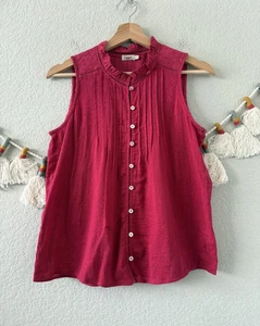 Faherty Willa Sleeveless Cotton Pleated Ruffle Peasant Top Granita Boho Beachy S - Picture 1 of 10