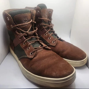 Timberland High Top Herren Davis Square Leder Stoff Stiefel Größe 10 Braun 100 UVP - Bild 1 von 11