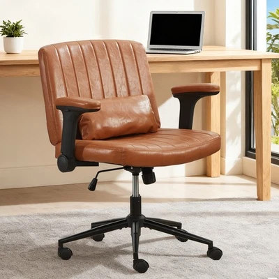 Cross Legged Office Chair Adjustable Chair with Wheel Flip-Up Arms Lumbar Pillow - Image 1 of 4