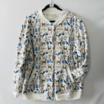 Blair Womens White All Over Novelty Print Winter Holiday Fleece Jacket Size XL - Image 1 of 4