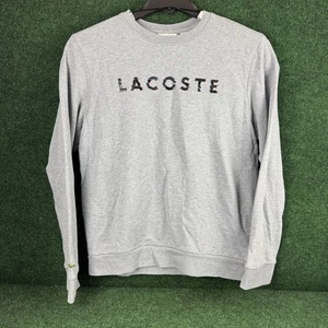LACOSTE Felpa Uomo Grande Pesante Pullover Logo Scritto Girocollo Grigio - Foto 1 di 8