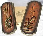 NOS Vintage 1980's MCM 2 Brass Tone Cat Tails and Wheat Plaques HOMCO #1260-DH