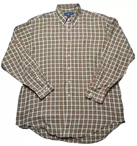 VTG POLO RALPH LAUREN Yarmouth Men 16.5 34/35 Brown Plaid Cotton Button Shirt - Picture 1 of 10