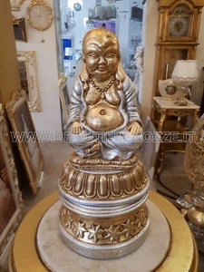 STATUA BUDDA IN CERAMICA DECORO ORO E ARGENTO ANIMALI ARREDO CASA - Imagen 1 de 1