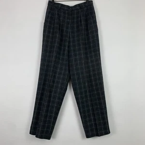Vintage 90s Womens 30" Window Pane Pleated Gray Wool Blend Pants Dark Academia - Picture 1 of 4