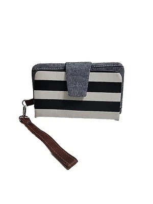 Carteira fralda pérola fralda clutch bolsa jeans listra preta branca fralda clutch - Imagem 1 de 4