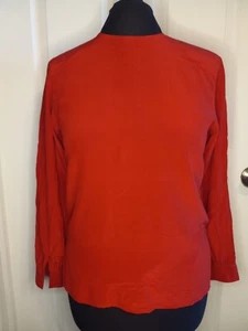 Vintage 100% Silk Blouse Charter Club By Jane Justin Sz 10 Long Sleeve Red Shirt - Picture 1 of 9