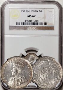 British India 1911-C "Pig" 2 Annas NGC MS-62