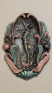 Art Nouveau Parrish Stile Divinità Donna Smalto Color Argento Rétro Vintage - Foto 1 di 3
