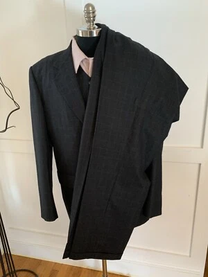 Vtg Charcoal Plaid Wool Esquire 3 Pc Suit 44R 3/2 Roll Jacket Pants 41X32 Vest - Image 1 of 4