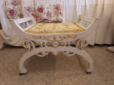 Vintage French Country Art Nouveau Vanity Chair Bench Stool Shabby & Chic - Image 1 of 4