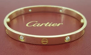 Cartier LOVE 18K Yellow Gold 4 Diamonds Bracelet 0.42 ct SIZE 18 Retail $11.9K - Picture 1 of 10